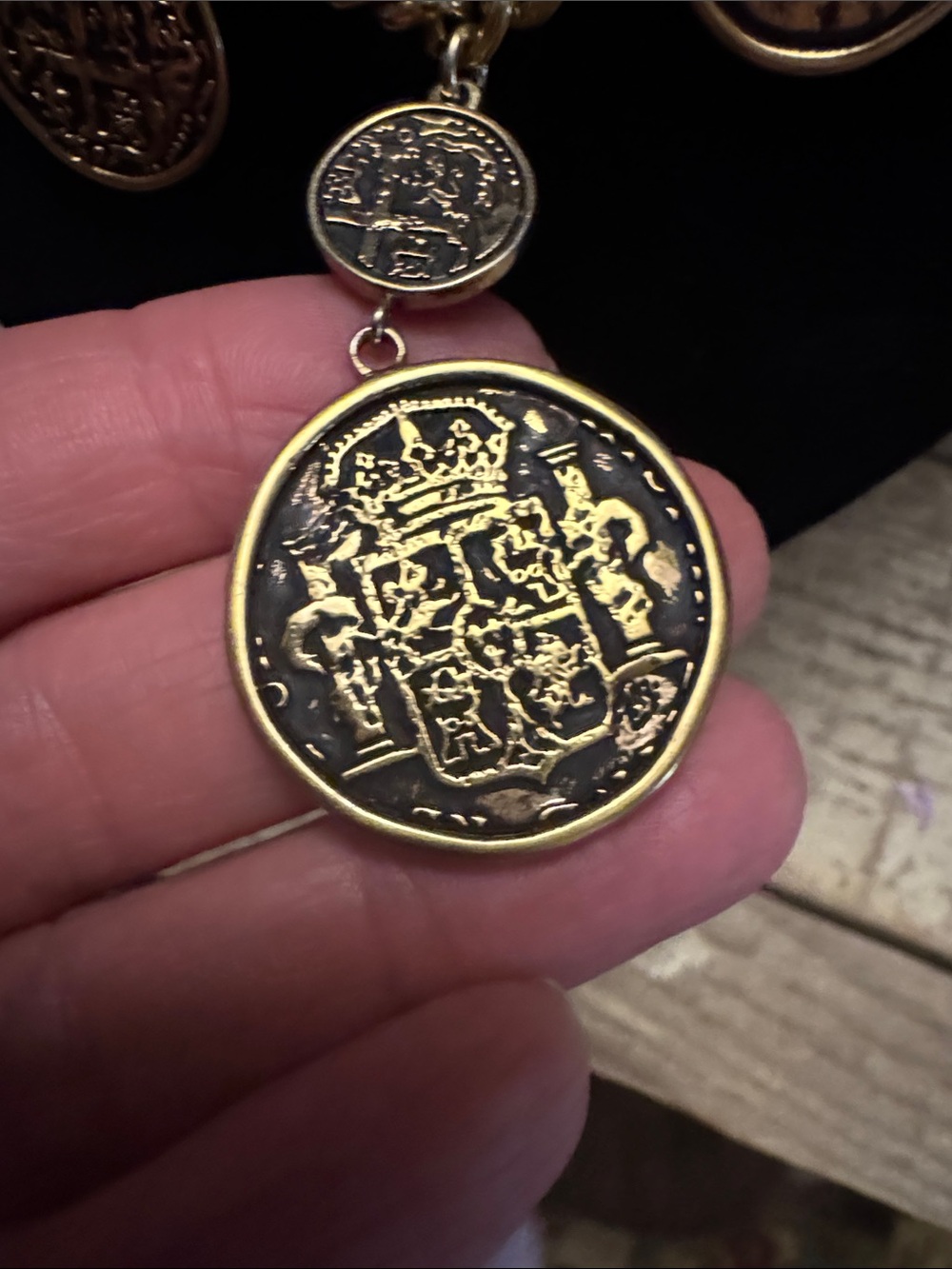 Monet Gold-Tone Layered Coin Charm Necklace - Picture 5 of 6